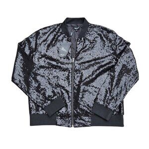 NWT Black Sequin Jacket Casual Long Sleeve Front Zip Party Bomber Blazer - XXL